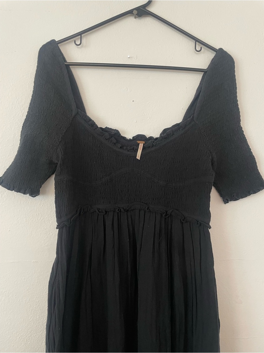 Free People Black Smocked Square-Neck Maxi Dress - Size S - Picture 3 of 4